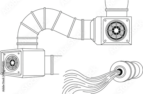 Clean air duct system with fans and ventilation drawing showing airflow for environmental engineering concepts
