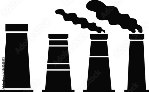 Industrial chimneys with smoke emission depicting air pollution and environmental damage