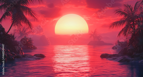 Vintage retro vaporwave background ultra realistic synthwave gradients of neon pink and electric cyan, overlaid with pixelated gridlines and palm tree silhouettes evoking 1980s digital nostalgia backg
