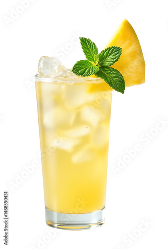 Refreshing iced drink with pineapple and mint.