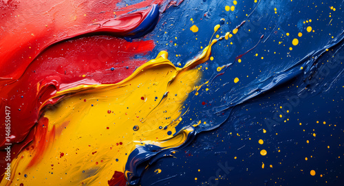 Wallpaper Mural Vivid abstract paint splash background ultra realistic depiction of viscous acrylics colliding in mid-air, droplets suspended in vibrant reds and blues against a stark white void background jpg Torontodigital.ca