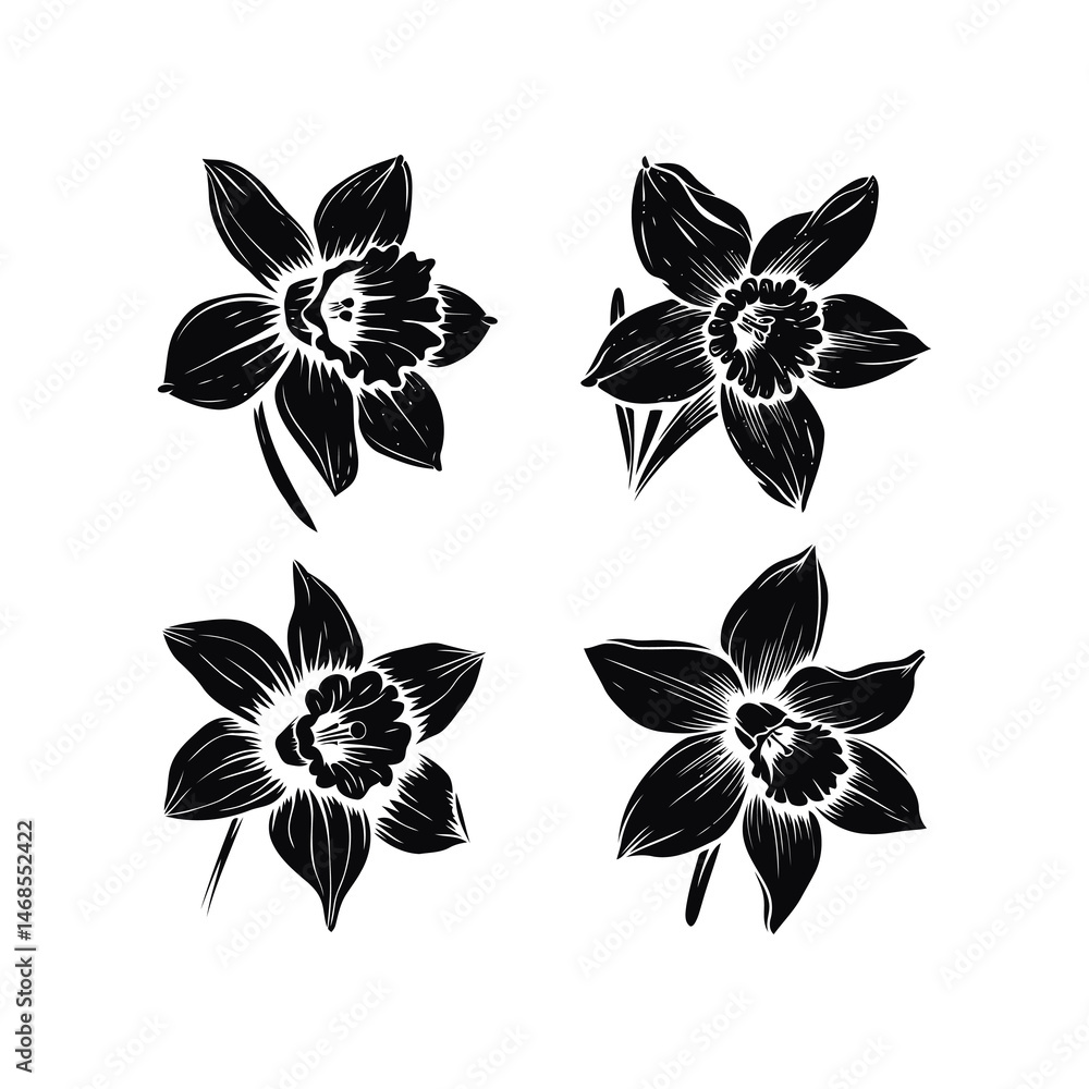 Fototapeta premium set of black and white flowers