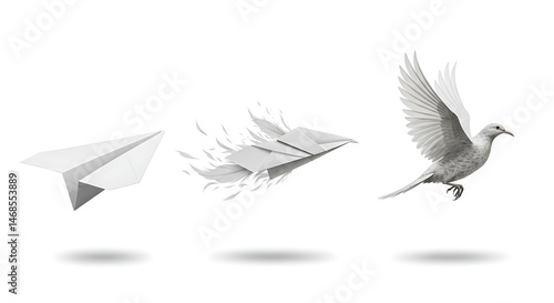 Paper Airplane Becoming Bird