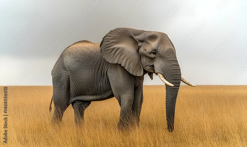 Obraz premium African Elephant in Golden Savanna Grassland