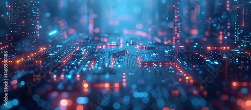 Wallpaper Mural Futuristic cityscape of glowing circuits Torontodigital.ca