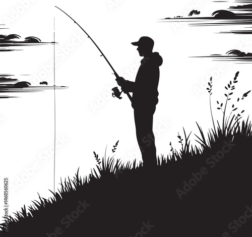 Fisherman Casting Line Silhouette

Big Catch – Fish on Hook Vector

Boat Fishing Adventure Silhouette Scene

Spearfisher in Action Silhouette Art

Lake Fishing Moment Vector Design