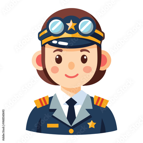 Cartoon Female Pilot in Uniform with Goggles and Cap – Vector Illustration