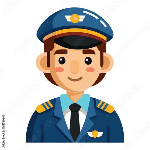 Cartoon Pilot Character – Cute Airline Captain Illustration in Uniform