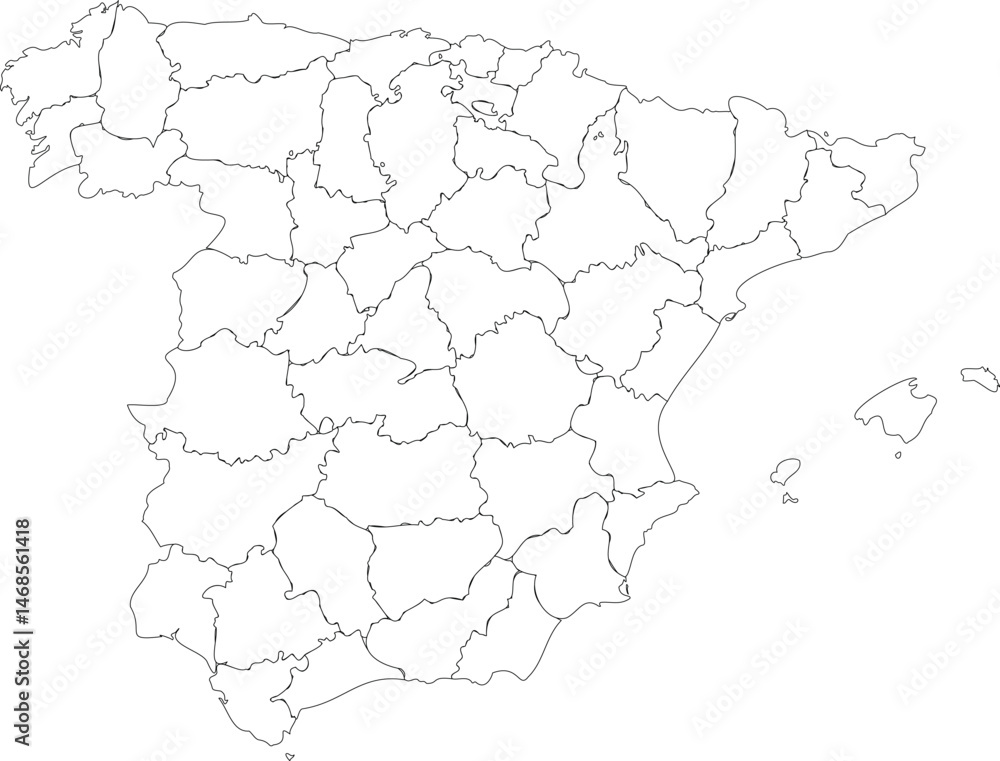 Spain Outline Map with Provincial and State Borders Vector Illustration Spain Outline Map with Provincial and State Borders Vector Illustration