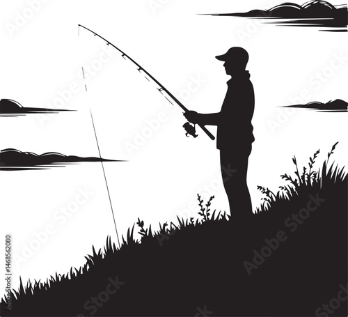 Fisherman Casting Line Silhouette

Big Catch – Fish on Hook Vector

Boat Fishing Adventure Silhouette Scene

Spearfisher in Action Silhouette Art

Lake Fishing Moment Vector Design
