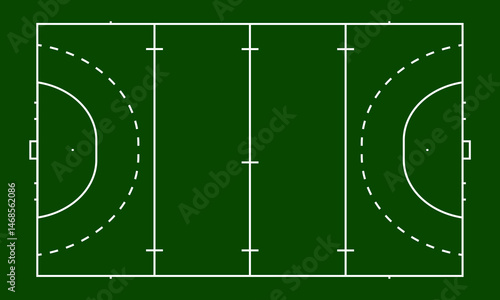 Top View of Hockey Pitch with Green Field and White Lines Illustration