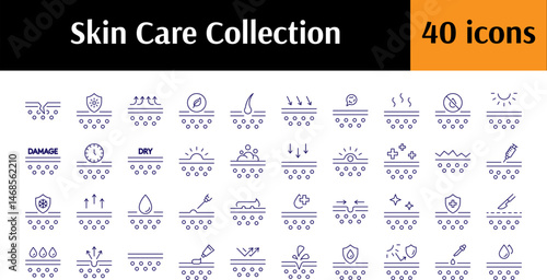 Skin Care Line Icon Collection. Minimalistic Linear Pictogram for Web and Graphic Design, Apps, Banners, Social Network and Cards