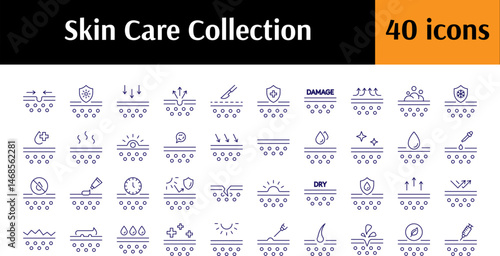 Skin Care Line Icon Set. Minimalistic Linear Pictogram for Web and Graphic Design, Apps, Banners, Social Network and Cards