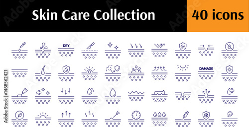 Collection of Line Icons of Skin Care. Minimalistic Linear Pictogram for Web and Graphic Design, Apps, Banners, Social Network and Cards