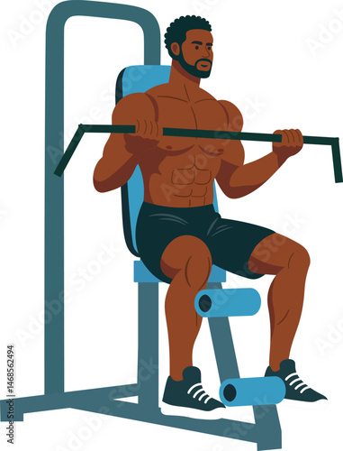 Man Training with Pull Up Machine in Gym