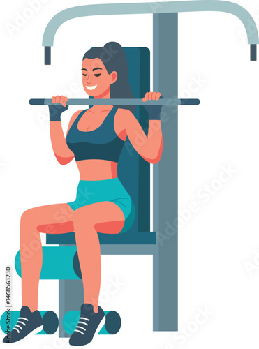 Girl Training with Pull Down Machine in Gym