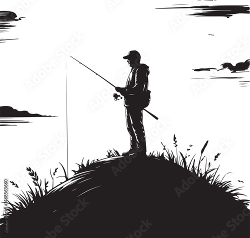 Fisherman Casting Line Silhouette

Big Catch – Fish on Hook Vector

Boat Fishing Adventure Silhouette Scene

Spearfisher in Action Silhouette Art

Lake Fishing Moment Vector Design