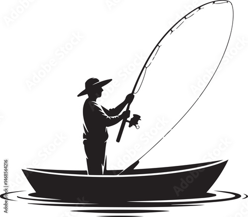 Fisherman Casting Line Silhouette

Big Catch – Fish on Hook Vector

Boat Fishing Adventure Silhouette Scene

Spearfisher in Action Silhouette Art

Lake Fishing Moment Vector Design