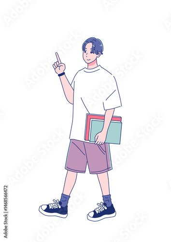 元気なアニメ調の男子生徒　全身