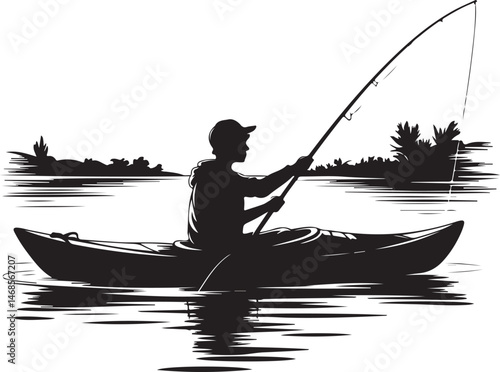 Fisherman Casting Line Silhouette

Big Catch – Fish on Hook Vector

Boat Fishing Adventure Silhouette Scene

Spearfisher in Action Silhouette Art

Lake Fishing Moment Vector Design