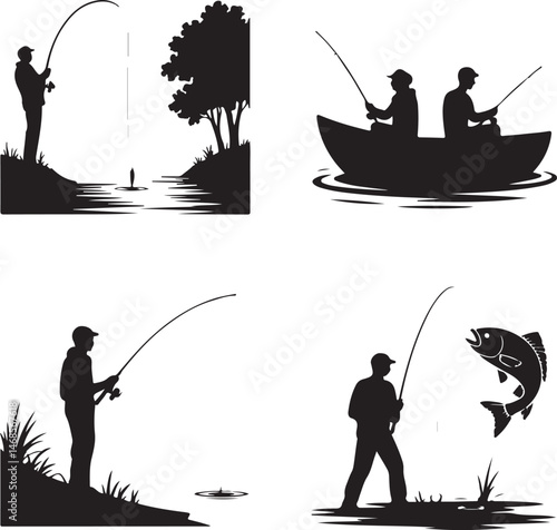 Fisherman Casting Line Silhouette

Big Catch – Fish on Hook Vector

Boat Fishing Adventure Silhouette Scene

Spearfisher in Action Silhouette Art

Lake Fishing Moment Vector Design