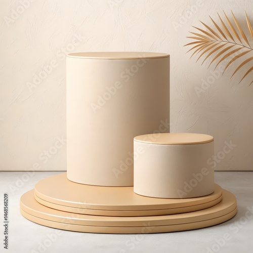 Beige Cylinder Podium Set w...
