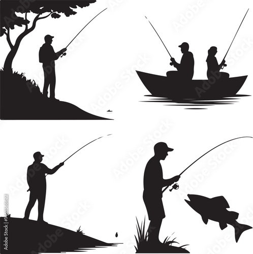 Fisherman Casting Line Silhouette

Big Catch – Fish on Hook Vector

Boat Fishing Adventure Silhouette Scene

Spearfisher in Action Silhouette Art

Lake Fishing Moment Vector Design