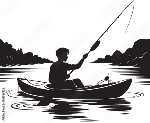 Fisherman Casting Line Silhouette

Big Catch – Fish on Hook Vector

Boat Fishing Adventure Silhouette Scene

Spearfisher in Action Silhouette Art

Lake Fishing Moment Vector Design