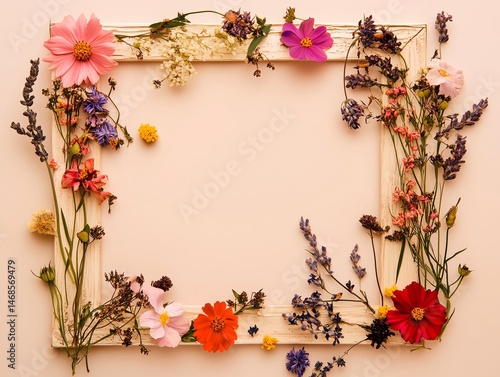 Vibrant Lavender and Pink Carnation Floral Frame with Dried Flowers - Handmade Decorative Wall Art for Rustic Home Decor