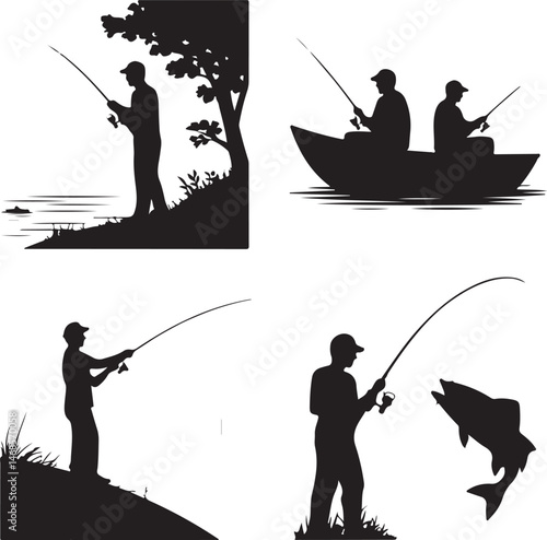 Fisherman Casting Line Silhouette

Big Catch – Fish on Hook Vector

Boat Fishing Adventure Silhouette Scene

Spearfisher in Action Silhouette Art

Lake Fishing Moment Vector Design