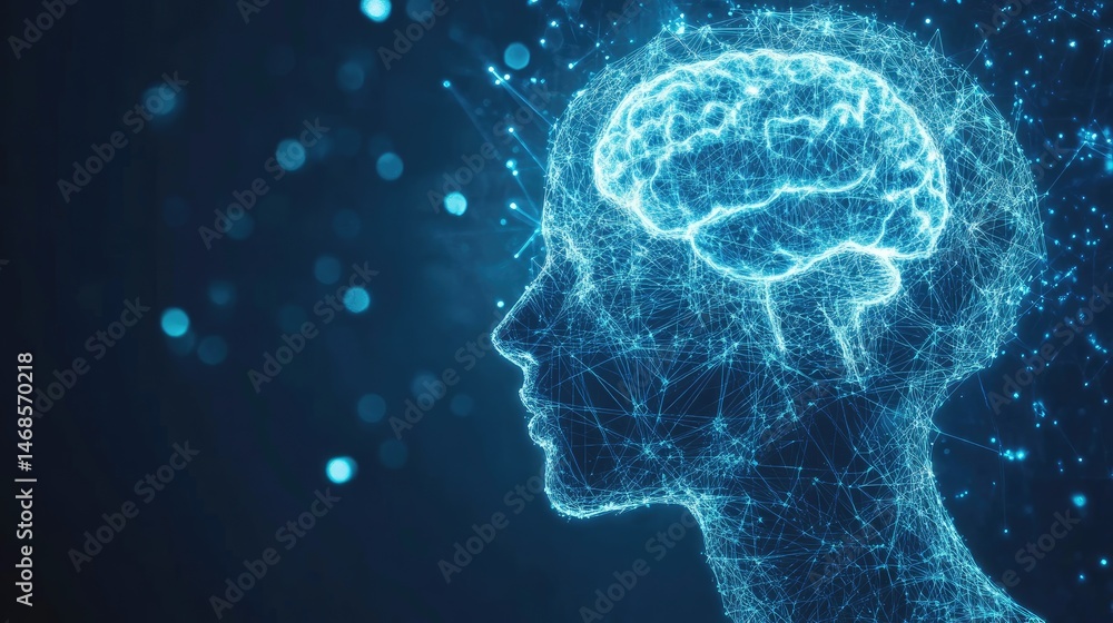 Fototapeta premium Digital brain, profile view, abstract illustration
