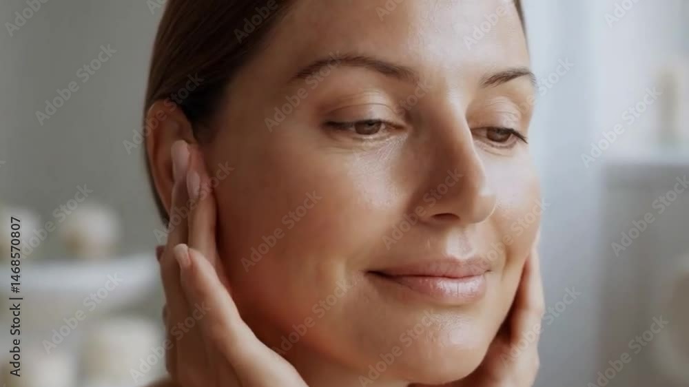 Mulher fazendo massagem facial.