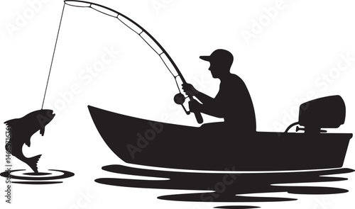 Fisherman Casting Line Silhouette

Big Catch – Fish on Hook Vector

Boat Fishing Adventure Silhouette Scene

Spearfisher in Action Silhouette Art

Lake Fishing Moment Vector Design