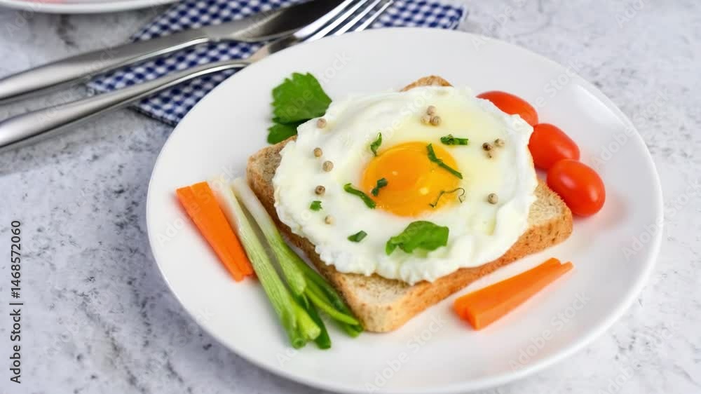 Healthy breakfast with fried egg on toast
Healthy breakfast with fried egg on toast
