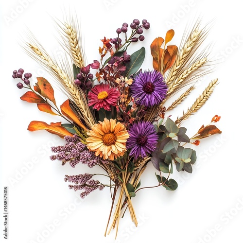 Autumn Decor with Rustic Flower Bouquet Featuring Dried Flowers, Natural Beauty, and Fall Colors