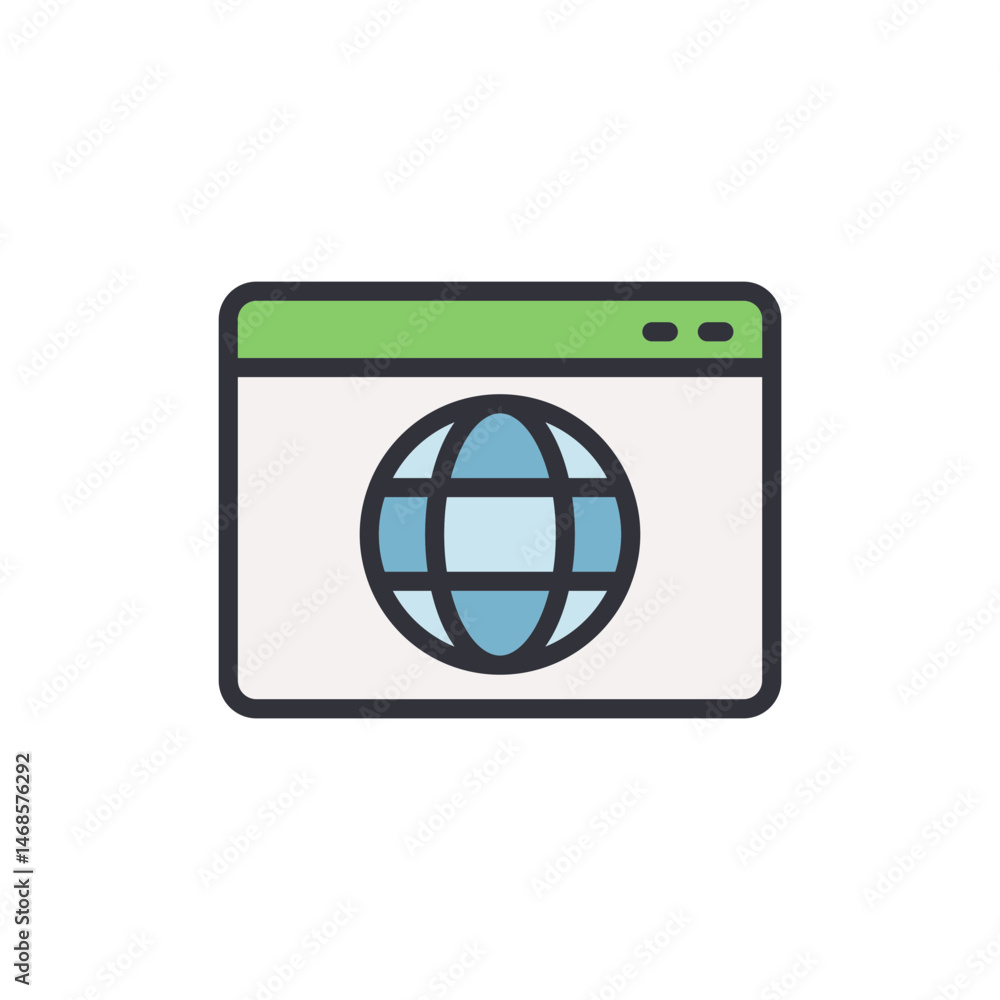 Global networking icon within a simple computer browser window display Global networking icon within a simple computer browser window display