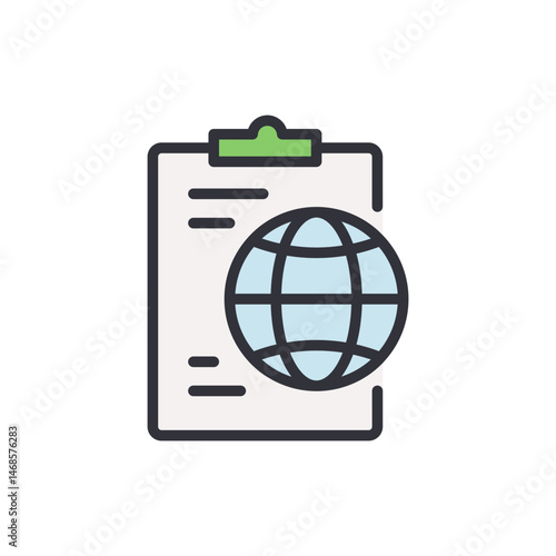 Global strategy report on a clipboard representing worldwide business