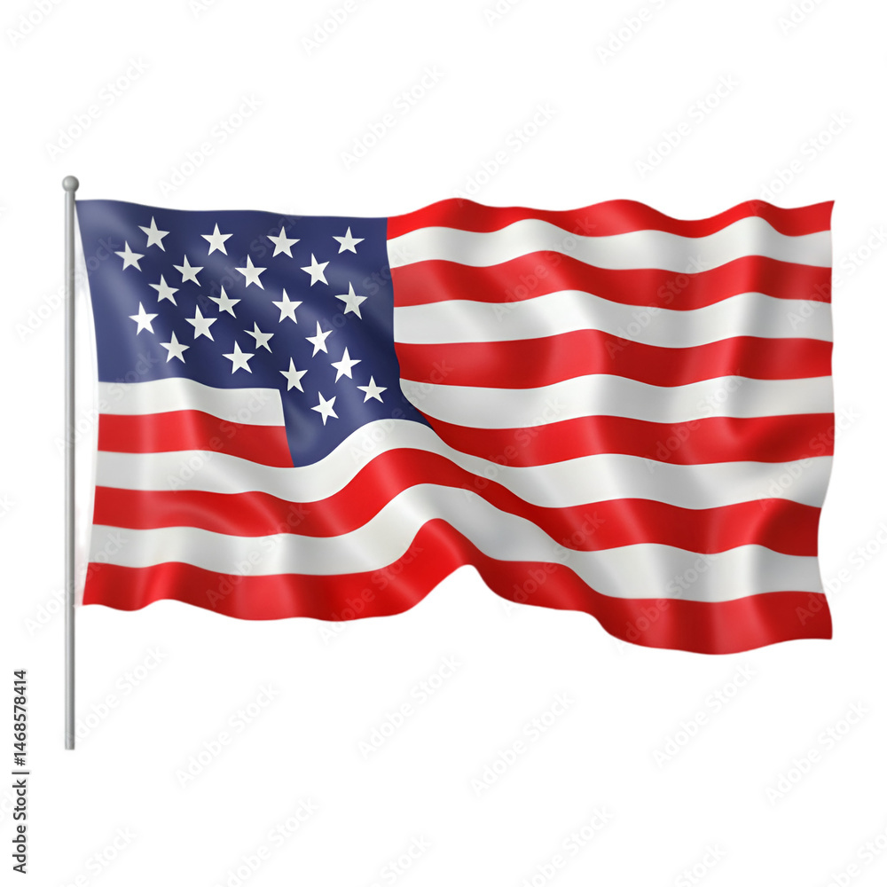 American flag waving proudly on a flagpole showing red white and blue stars and stripes American flag waving proudly on a flagpole showing red white and blue stars and stripes