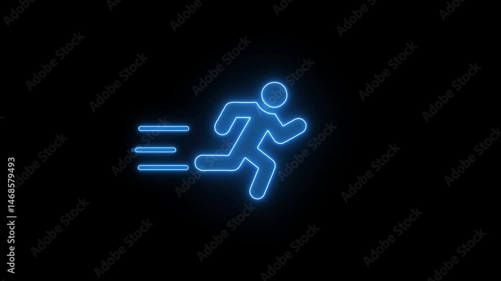 Glowing neon line a man racing icon. Glowing neon line a man racing icon.