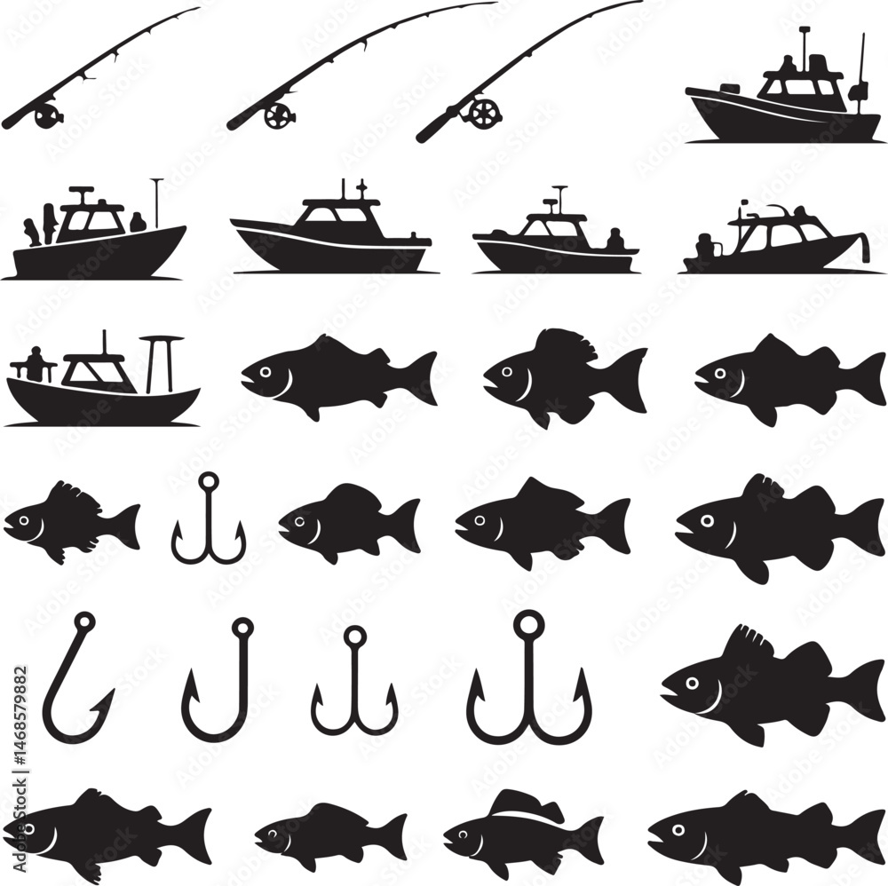 Naklejka premium “Fish Hunting Silhouette | Fishing Clipart for Shirts, Decals, Logos & Outdoor Adventure Art”