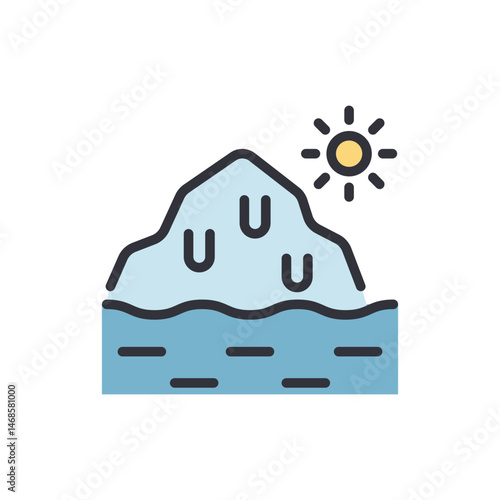Minimalist iceberg illustration in a sunny arctic environment simple drawing