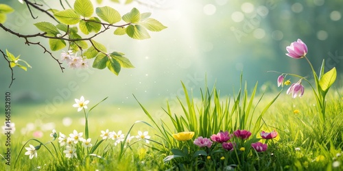 Spring Meadow with Tulips, ...