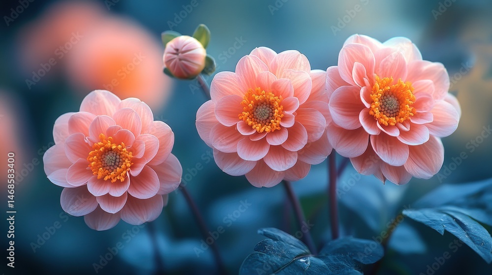 Fototapeta premium Delicate coral dahlias in soft focus