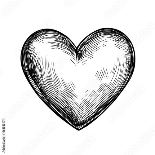 Hand drawn heart black and white sketch love symbol romance design illustration graphic art