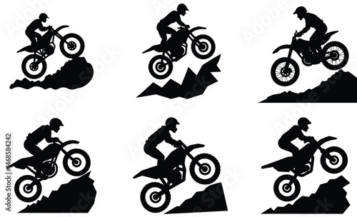 Dirt Bike in Racing Stance Silhouette – Off-Road Motorcycle Vector Illustration for Motocross, Speed, and Adventure Themes