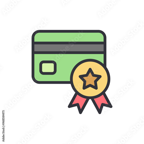 Premium credit card with star award, secure payment guarantee badge symbol