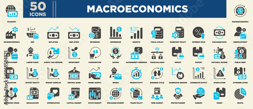 Macroeconomics Iconset Glyphcolor Blue Grey