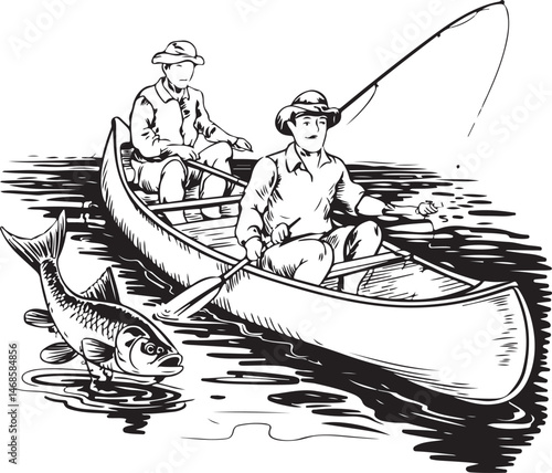 Fisherman Casting Line Silhouette

Big Catch – Fish on Hook Vector

Boat Fishing Adventure Silhouette Scene

Spearfisher in Action Silhouette Art

Lake Fishing Moment Vector Design