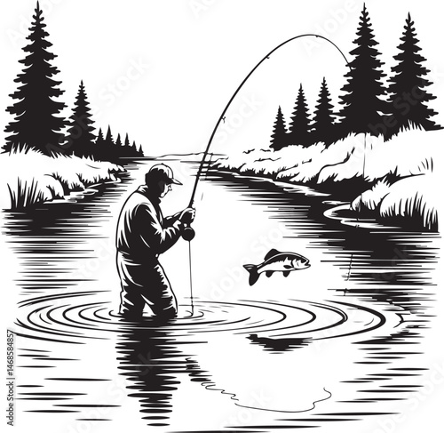 Fisherman Casting Line Silhouette

Big Catch – Fish on Hook Vector

Boat Fishing Adventure Silhouette Scene

Spearfisher in Action Silhouette Art

Lake Fishing Moment Vector Design