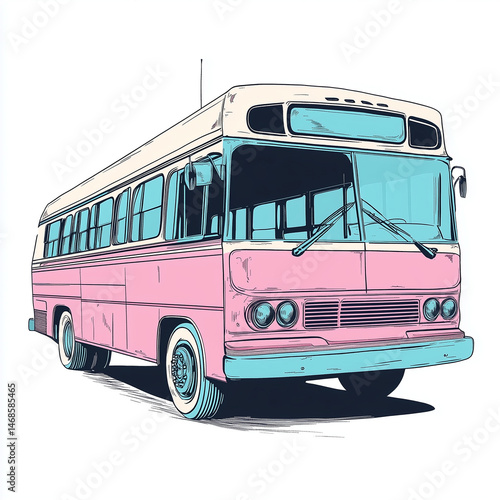  old bus isolated on white. vector illustration of a bus, Van, bus, vintage, sweet color, white background